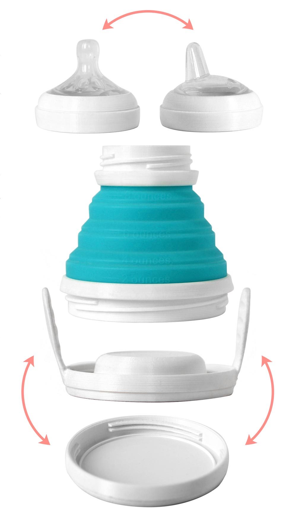 These collapsible baby bottles with interchangeable sippy cup lids and optional add-on handle attachments are made of food-grade silicone. Tip-proof, anti-colic, and stackable, these space-saving, collapsing bottles are a unique baby shower gift idea, not to mention the best sippy cup on the market.